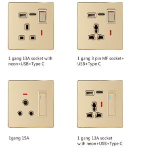 Luxury Gold <strong>13A</strong> UK USB Wall Power <strong>Socket</strong> Universal 10-hole Plug <strong>Socket</strong> Outlet <strong>Switch</strong> Electrical Wall Outlet With Usb Charger - Product Image 5