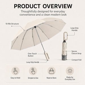 Parapluie de luxe pliant automatique portable avec boucle annulaire, coupe-vent, 3 sections, personnalisable avec logo, pour la pluie - Vente en gros - Product Image 5