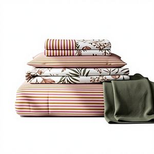 Juego de Fundas de Almohada Modernas Tamaño Twin con Sábanas Planas y Ajustables de Algodón Lavado con Estampado Floral - Product Image 1