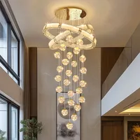 Lustre moderne en cristal brossé en acier inoxydable avec LED dimmable, télécommande tactile, pour escalier central, salon, intérieur
