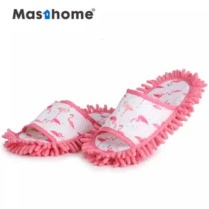 Mastome รองเท้าแตะทำความสะอาดง่ายพิมพ์ลายนกฟลามิงโกไมโครไฟเบอร์ Chenille ในร่มสำหรับผู้หญิง