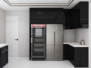 Meuble de cuisine moderne noir et blanc, finition brillante, plateau en marbre, rangement personnalisable - Product Image 5