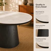 Table à manger ovale moderne en marbre avec piétement en bois noir pour salle à manger de luxe