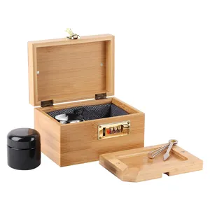Caja de almacenamiento de hierbas de madera de bambú con bandeja rodante, contenedor de almacenamiento para almacenar accesorios para fumar, amoladora, papel de liar para pipa