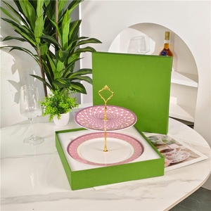 Luxury European Style Bone China Dinnerware Set Multi-Color 2-<b>Layer</b> Cake Plate Design for Weddings Hotel Restaurants - Product Image 4