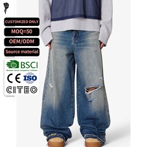 Jean baggy déchiré et délavé pour homme, coupe large, style streetwear, en denim, personnalisable OEM - Product Image 1
