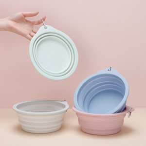 Pasokan jumlah besar silikon warna kustom mangkuk perjalanan hewan peliharaan dapat dilipat dengan Carabiner, solusi pemberian makan portabel untuk anjing kucing - Product Image 6
