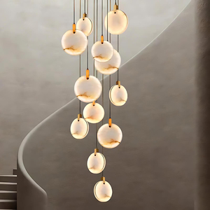 Contemporanea rotonda grande spagnolo alabastro in marmo ottone luce pendente soggiorno lampada a sospensione soffitti alti lampadario - Product Image 1