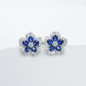925 silver sapphire <b>earrings</b> with five petal flower commuting temperament <b>earrings</b> - Product Image 1