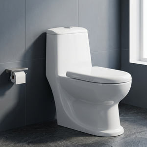 WC monobloc en céramique de haute qualité avec chasse double, siphon en P, à poser au sol, avec siège - Product Image 6