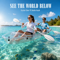 Kayak transparent en polycarbonate pour 2 personnes, double siège, canoë transparent, bateau à rames pour les sports nautiques en station balnéaire