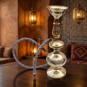 Chicha artisanale en laiton pur, type droit, avec motif gravé, tailles de chicha de 10 à 14 pouces pour bars et hôtels - Product Image 3