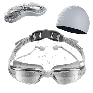 Ensemble de lunettes de natation avec étui pour adultes, verres et monture en polycarbonate UV400, anti-buée, bonnet de bain étanche, bouchons d'oreilles et de nez - Product Image 1