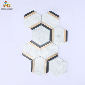 Carrelage mural et de sol moderne en mosaïque hexagonale de luxe, combinaison aluminium et marbre, pour salle de bain, cuisine, hôtel, décoration intérieure - Product Image 1