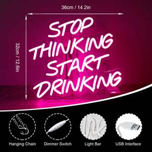 Deje de pensar, comience a beber, letrero de neón, letras Led rosas, luces de neón, letreros de barra de neón para decoración de pared - Product Image 2