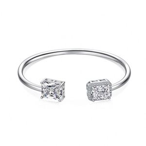 Dylam Exclusive Design 925 Sterling <b>Silver</b> Rhodium Plated Rectangle Diamond 8A Zirconia Sparkling Women <b>Cuff</b> <b>Bracelet</b> Bangle - Product Image 1
