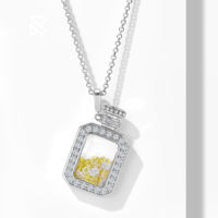 Pendentif Rochime Fashion en argent sterling 925 pavé de zircons jaunes en forme de bouteille de sable mouvant, sans chaîne, accessoires de bijoux pour femmes