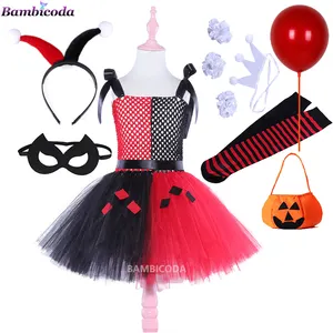 Cruella De Vil Halloween Cosplay Jurk Voor Meisje Prinses Baby Kostuum Schattige Clown Joker Kostuum Kids Party Black Mesh Tutu Jurk