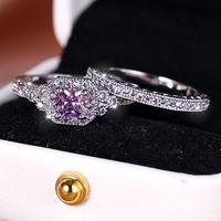 Ensemble de bagues Art Déco avec coussin double halo et zircon cubique princesse, en argent 925 plaqué or jaune 14K, pavé vintage, bande épaisse, pour cadeau de mariée