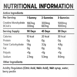 Gomitas de Creatina de Marca Privada 3000mg Sabor a Bayas Mixtas para Crecimiento Muscular, Fuerza, Recuperación, Antes y Después del Entrenamiento, Suplemento Vegano - Product Image 2