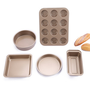 Baking Cake <b>Mold</b> Set 5 Piece Non Stick Gold Round Pan For Home Baking Family Use - Product Image 4