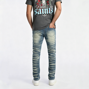 Pantaloni in denim lavato stampato eleganti e all'avanguardia, a vita bassa e vestibilità slim, per look hip-hop, punk e streetwear. - Product Image 4