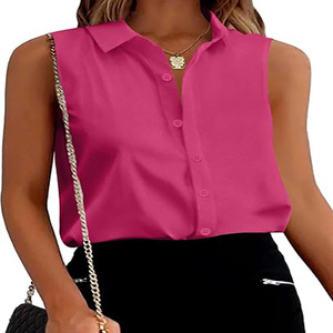 Blouses boutonnées <span class=keywords><strong>sans</strong></span> manches personnalisées pour femmes Débardeurs amples et décontractés à col en V S-XXL pour le <span class=keywords><strong>travail</strong></span> - Product Image 4
