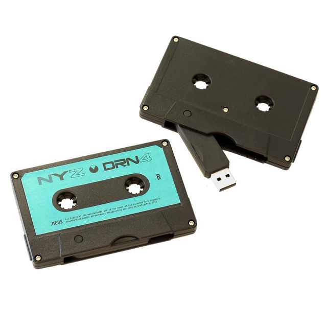 Factory Wholesale Cassette Tape Shaped USB 2.0 Flash Drive 1GB Black Encrypted in Stock