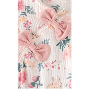 Lindo pelele de algodón con estampado floral para bebé niña, con lazo y mangas de pétalos, ideal para primavera. - Product Image 5