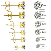 Clous d'Oreille Scintillants en Zircon Taille Brillant Rond, Plaqué Or 18K, en Acier Inoxydable – Boucles d'Oreille Zircon Diamant pour Femme