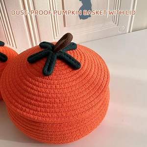 Panier de rangement multifonctionnel écologique en corde de coton tressée avec couvercle, organisateur de rangement décoratif polyvalent pour la maison - Product Image 3