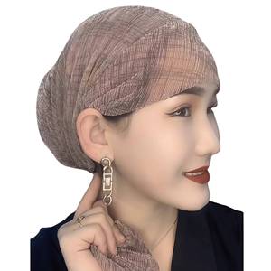 Wholesale headscarves, Muslim women's mesh eco-friendly breathable solid color braided elastic yoga chemotherapy <b>hats</b> - Product Image 2