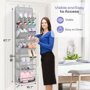 Large Clear Over the Door <b>Shoe</b> Organizer with Deep Pockets Hanging Design for Closet Use-Clothing Tools Jewelry Bedding Storage - Product Image 4