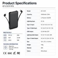 Batterie externe portable avec câble intégré 10000 mAh PD 20W à charge rapide USB-C pour iPhone 16 et iPad Pro