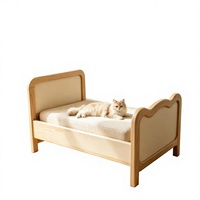 Lit pour chat en bois massif rembourré, canapé-lit pour animaux de compagnie, forme ondulée, bords arrondis, coussin doux pour chats d'intérieur