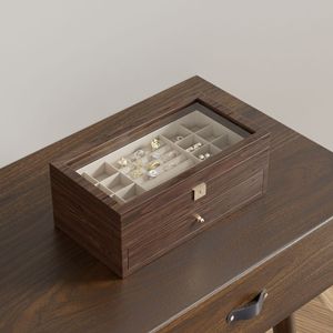 Boîte à tiroirs en bois à double couche rectangulaire haut de gamme avec solution de stockage écologique de grande capacité pour bijoux <span class=keywords><strong>Swarovski</strong></span> - Product Image 4