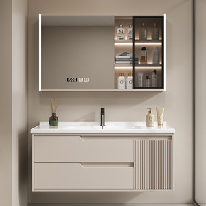 New bathroom cabinet combination modern minimalist bathroom ceramic integrated basin washbasin wash basin smart set - Product Image 1