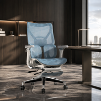 Chaise de bureau ergonomique entièrement en mesh, dossier haut, multi-positions inclinables, pivotante, avec repose-pieds rétractable