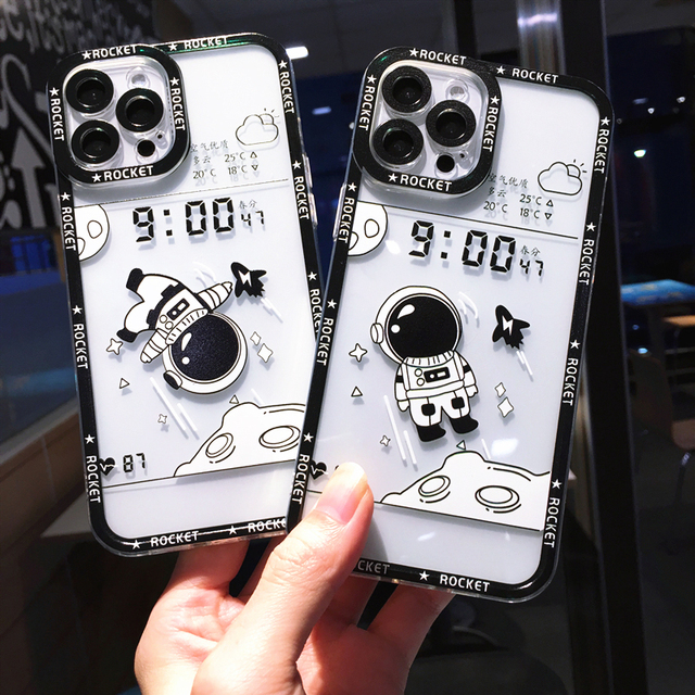Cute Cartoon Astronaut Spaceman Cover Anti-fall Lovely Protective Shell Silicone TPU Soft Phone Case for iPhone 13 12 11 X 7 8