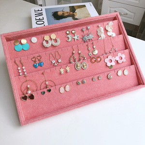 Nhà Máy đặc biệt màu hồng băng hoa flannel Vòng khay bông tai vòng cổ lưu trữ khay đồ trang sức hiển thị đứng bán buôn - Product Image 3