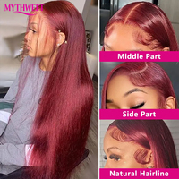 Wig Rambut Vietnam Burgundy 99J Raw, Wig Frontal HD Lace 13x6 Tanpa Lem, Wig Rambut Manusia Virgin Raw Pre Plucked untuk Wanita Kulit Hitam