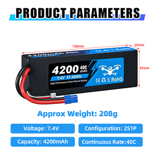 Halbfester LiPo-Akku 7,4V 2S 4200mAh 40C Hartschalen-Pack mit XT60 EC5 Anschlüssen für RC-Rennwagen - Product Image 2