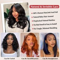 Perruque Courte Bob Body Wave 13x4 en Cheveux Indiens Vierges, Dentelle Transparente HD Sans Colle, Vente en Gros