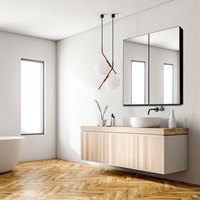 Kabinet cermin kamar mandi cermin LED sensor gerak cerdas aluminium kamar mandi keluarga Modern untuk kamar mandi