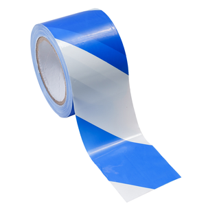 2in 2mil White and Blue Barrier Warning Tape - Product Image 1