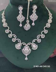 Fashion CZ AD Rhodium Plated <b>Statement</b> <b>Necklace</b> with Emerald Green Flower Shape for Women Wedding Engagement Party Wear - Product Image 3