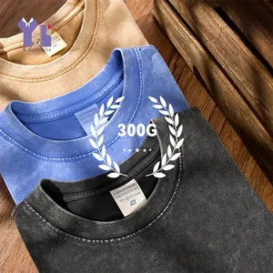 Người Đàn Ông Cổ Điển Ngắn Tay Áo Quá Khổ T Áo Sơ Mi 300gsm Cotton Nặng Vải Axit Rửa Sạch T-Shirt