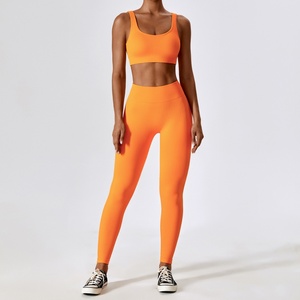 Factory Wholesale Seamless Rib Yoga Wear Suit Women Sportswear Quick Dry Fitness Running <b>Tight</b> Sports Bra and Legging Set - Product Image 2