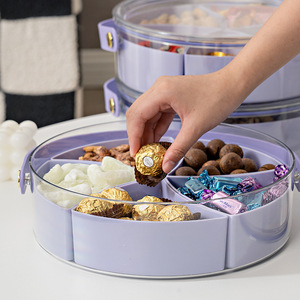 Round Transparent Snack Box Purple With Inner Grid Clip On Lid Food Storage Container For Party Desktop Use - Product Image 1