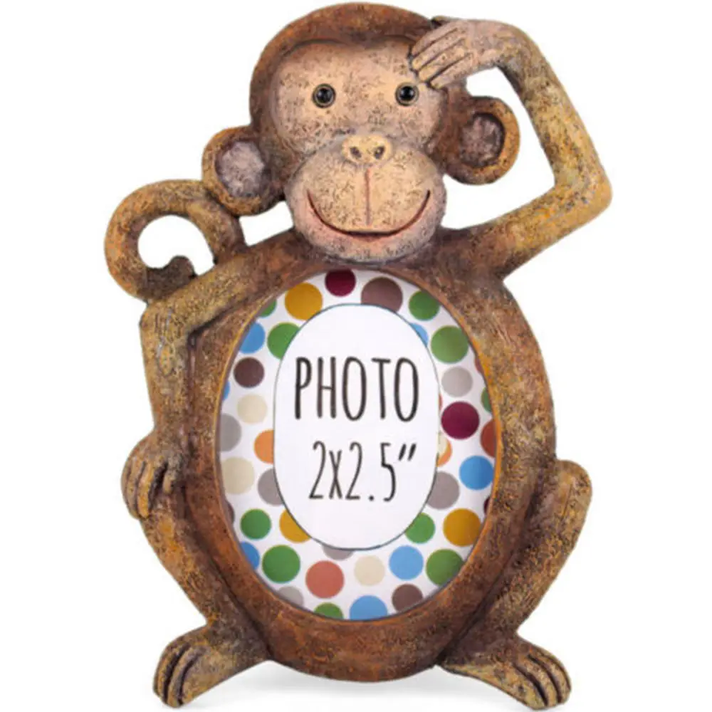 Commercio all'ingrosso della decorazione della casa artigianato animale a forma di cornice scimmia resina photo frame